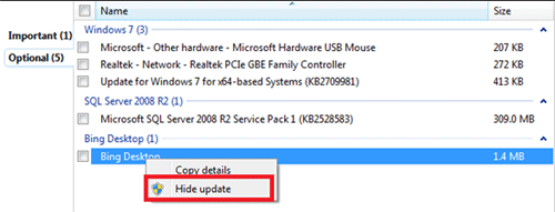 Windows Update List, Hide Update